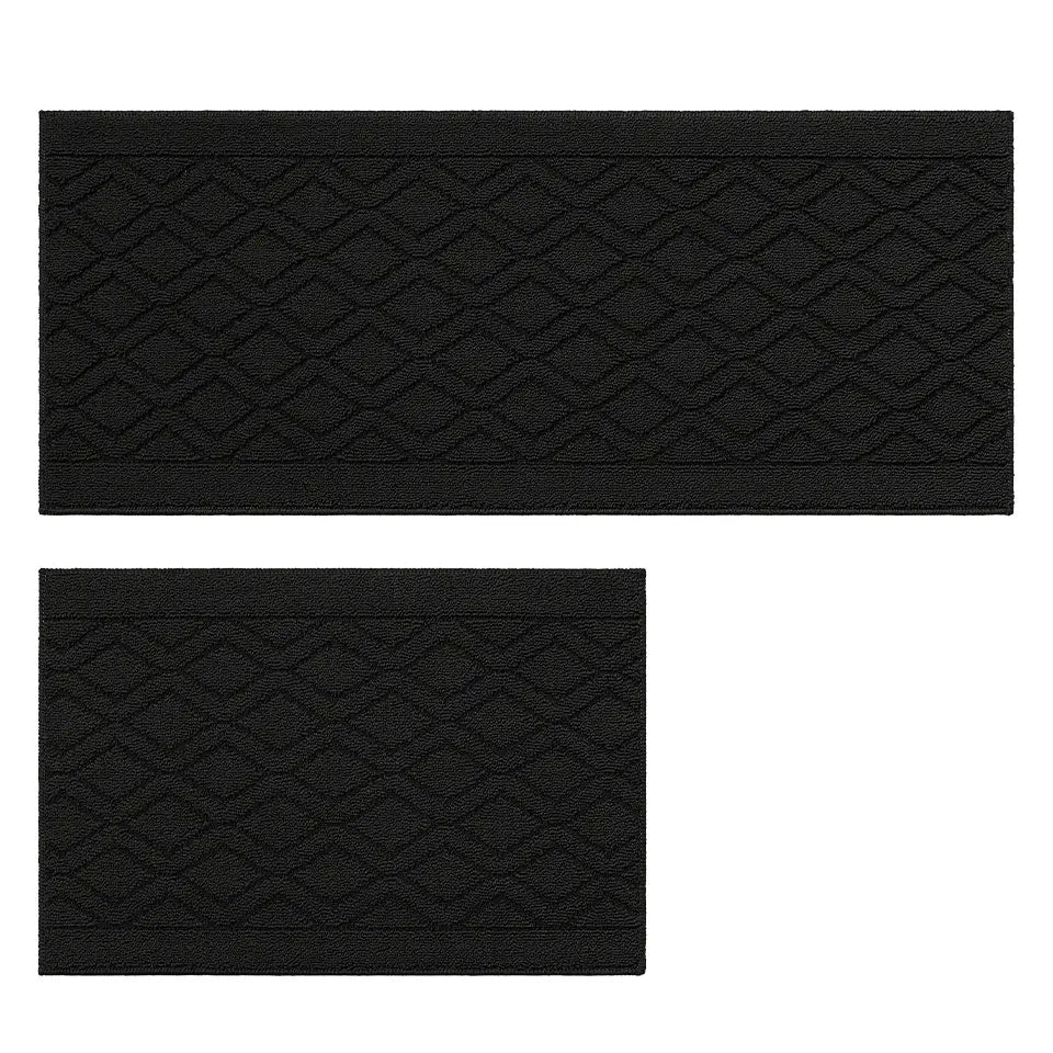 20x30 20x48 Black Wave Geometric Kitchen Mat