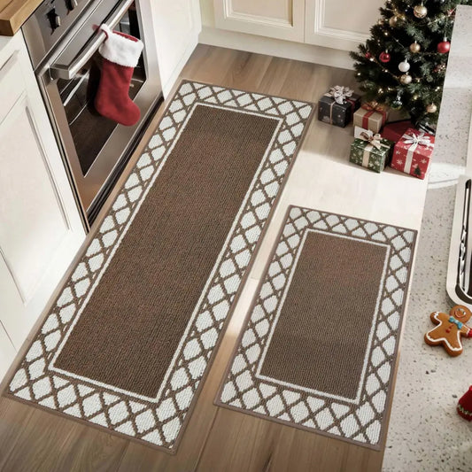 20x30 20x48 Brown Grid-Filled Border Cool Kitchen Rugs