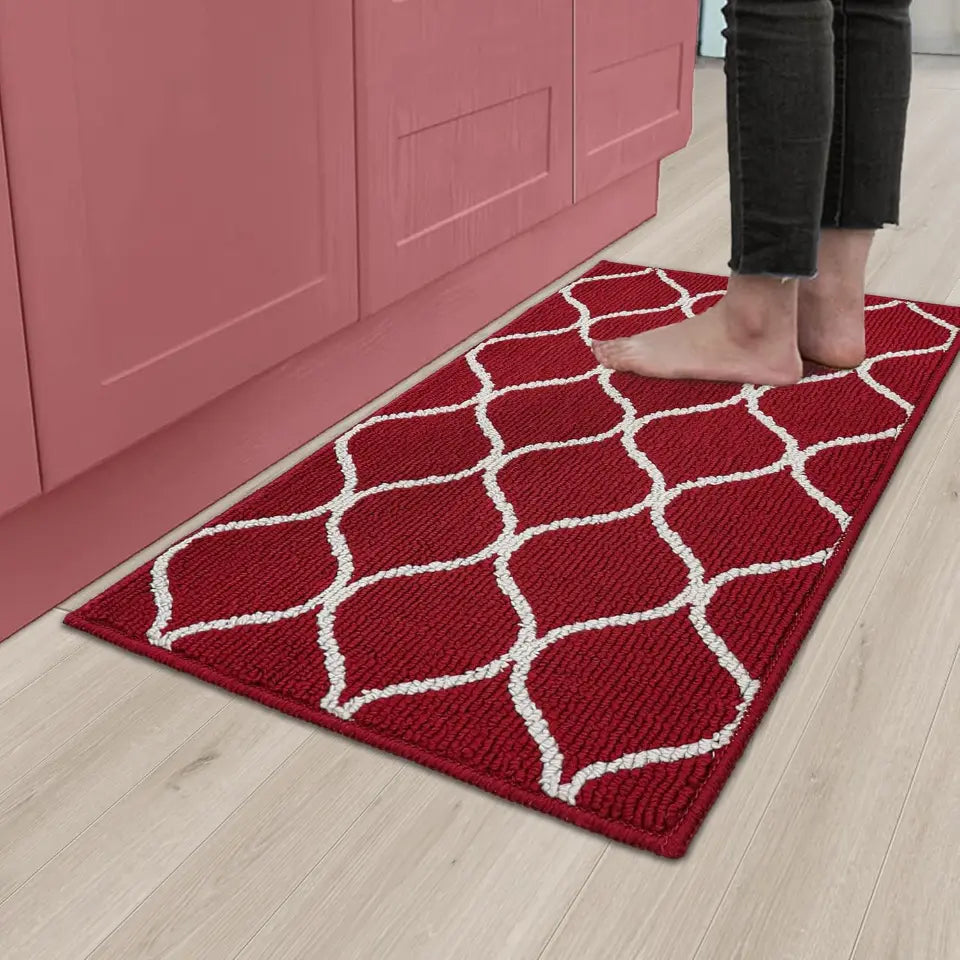 20x32 Red Simple Trellis Kitchen Floor Mats