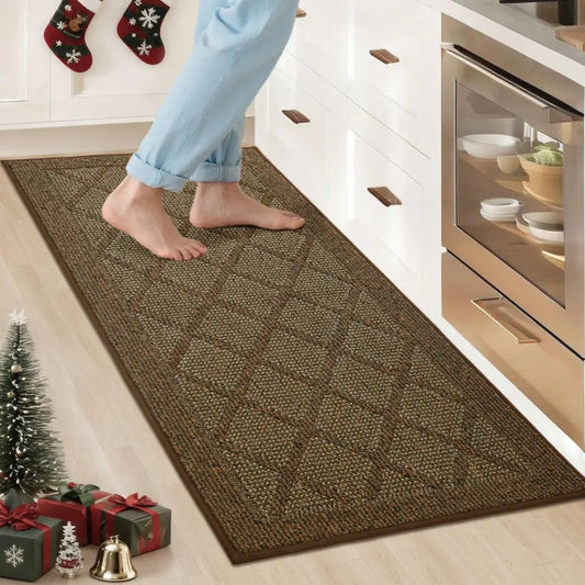 20x48 Brown Plain Diamond Kitchen Rugs