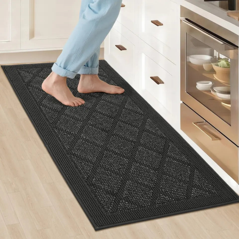 20x48 Dark Grey Plain Diamond Kitchen Rugs