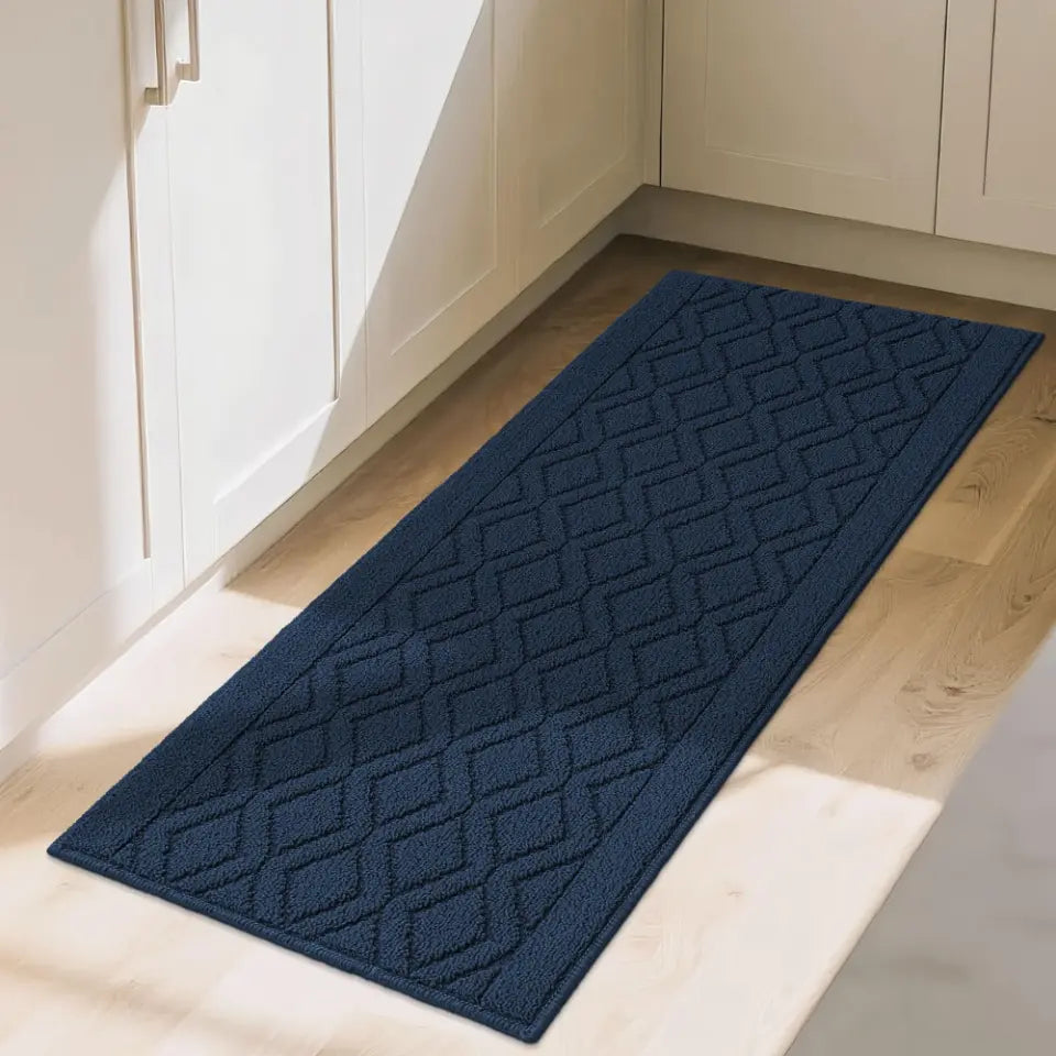 20x48 Navy Blue Wave Geometric Kitchen Mat