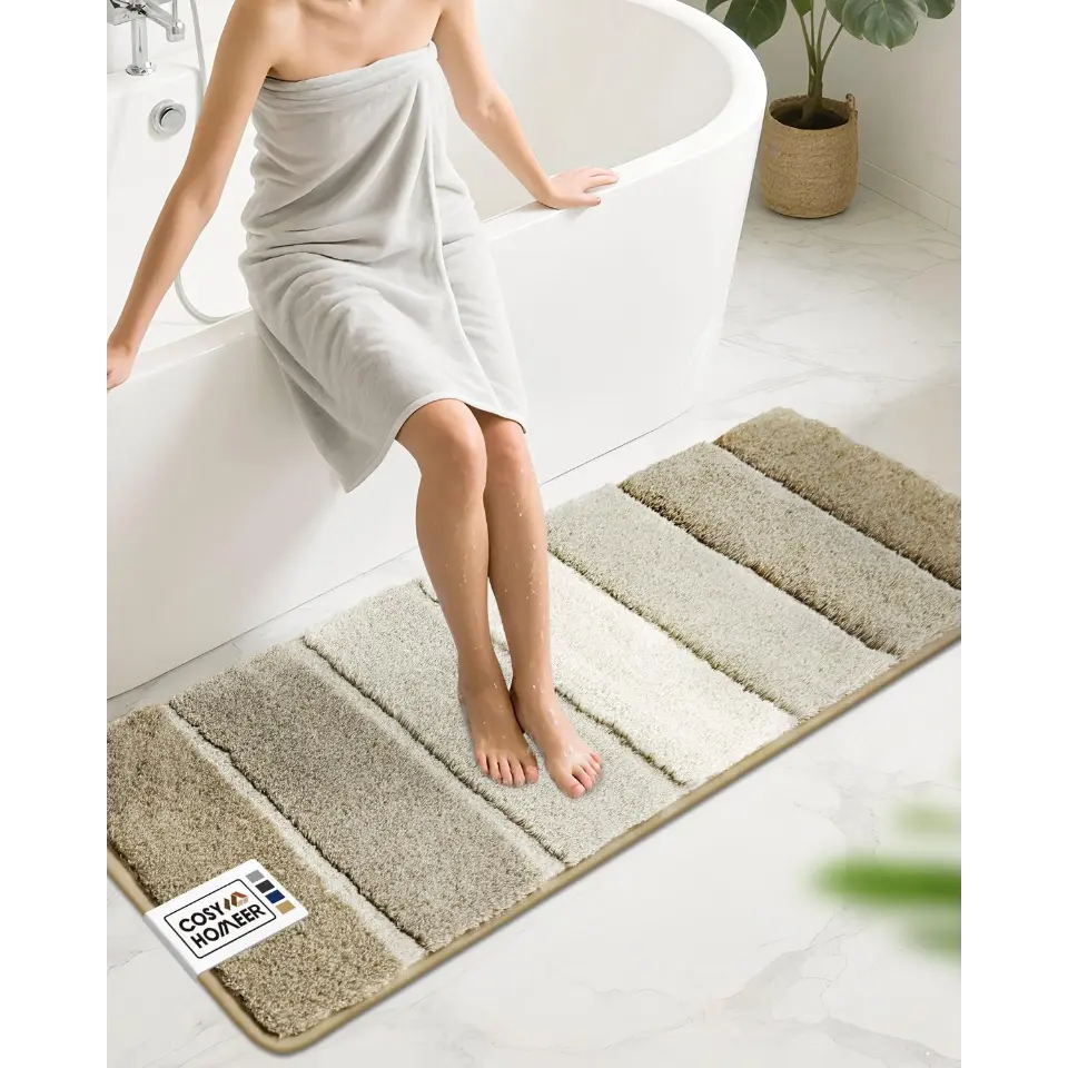 20x59 Beige Ombre Square Bathroom Rug