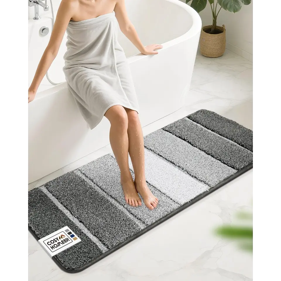 20x59 Dark Grey Ombre Square Bathroom Rug