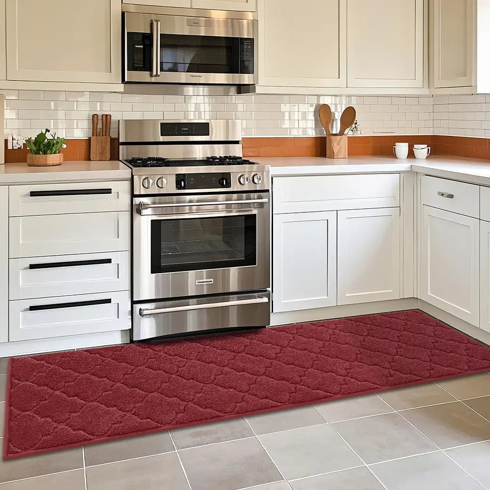 20x79 Trellis Kitchen Rug in Front of Oven