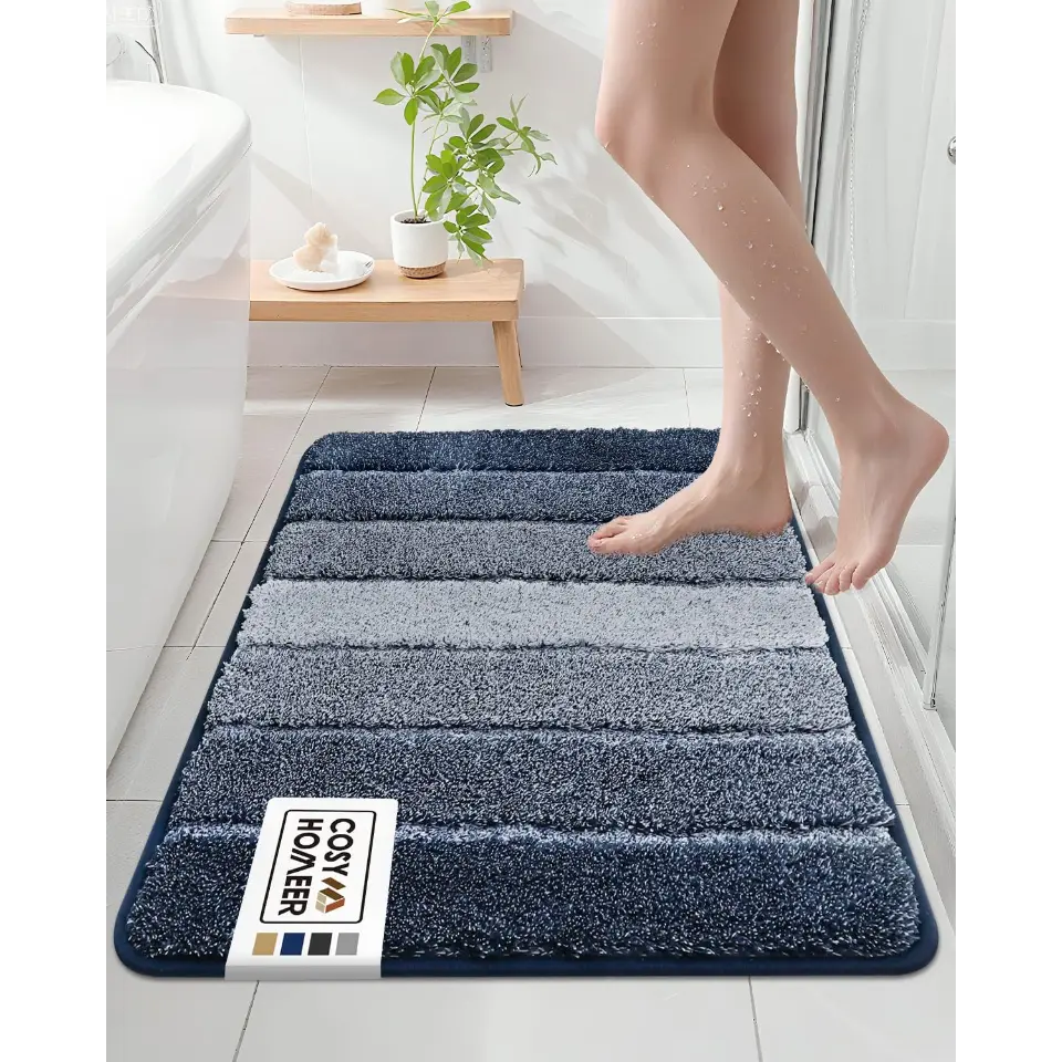 24x36 Dark Blue Ombre Square Bathroom Rug
