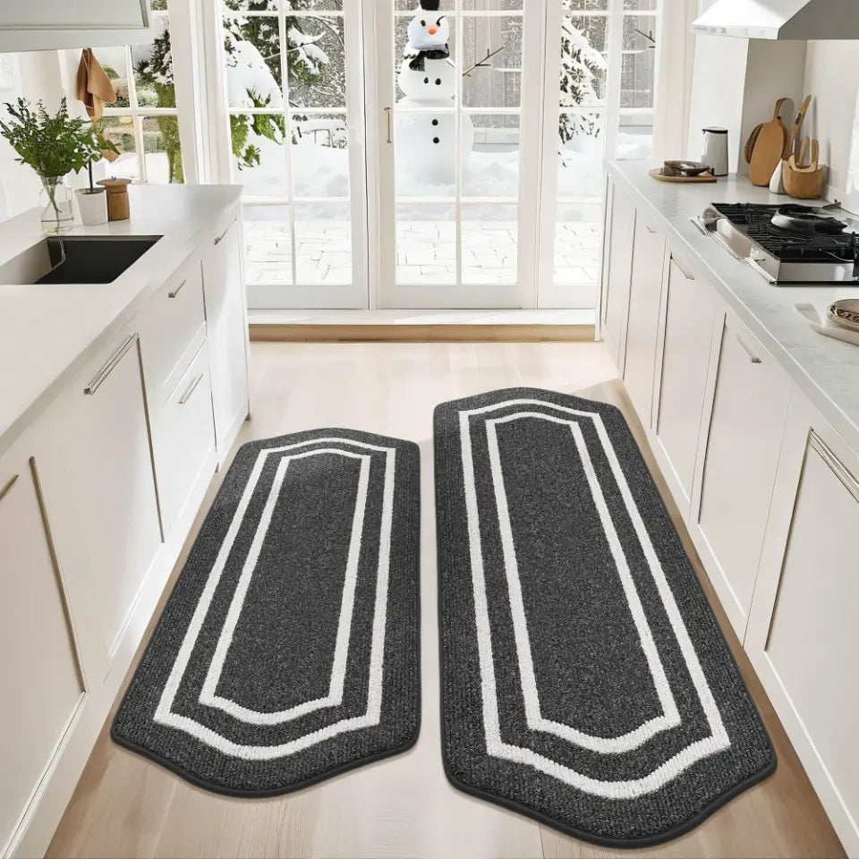 24x48 24x59 Black Long Oval Washable Kitchen Rugs