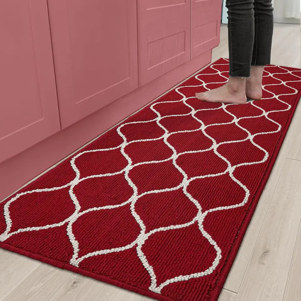 24x71 Red Simple Trellis Kitchen Floor Mats
