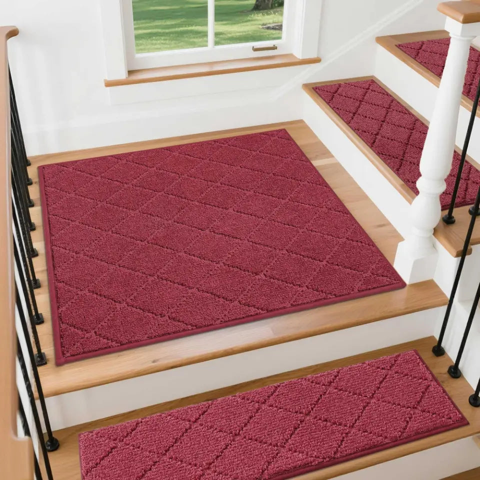 30x30 Red Diamond Stair Treads Laying on Stairway