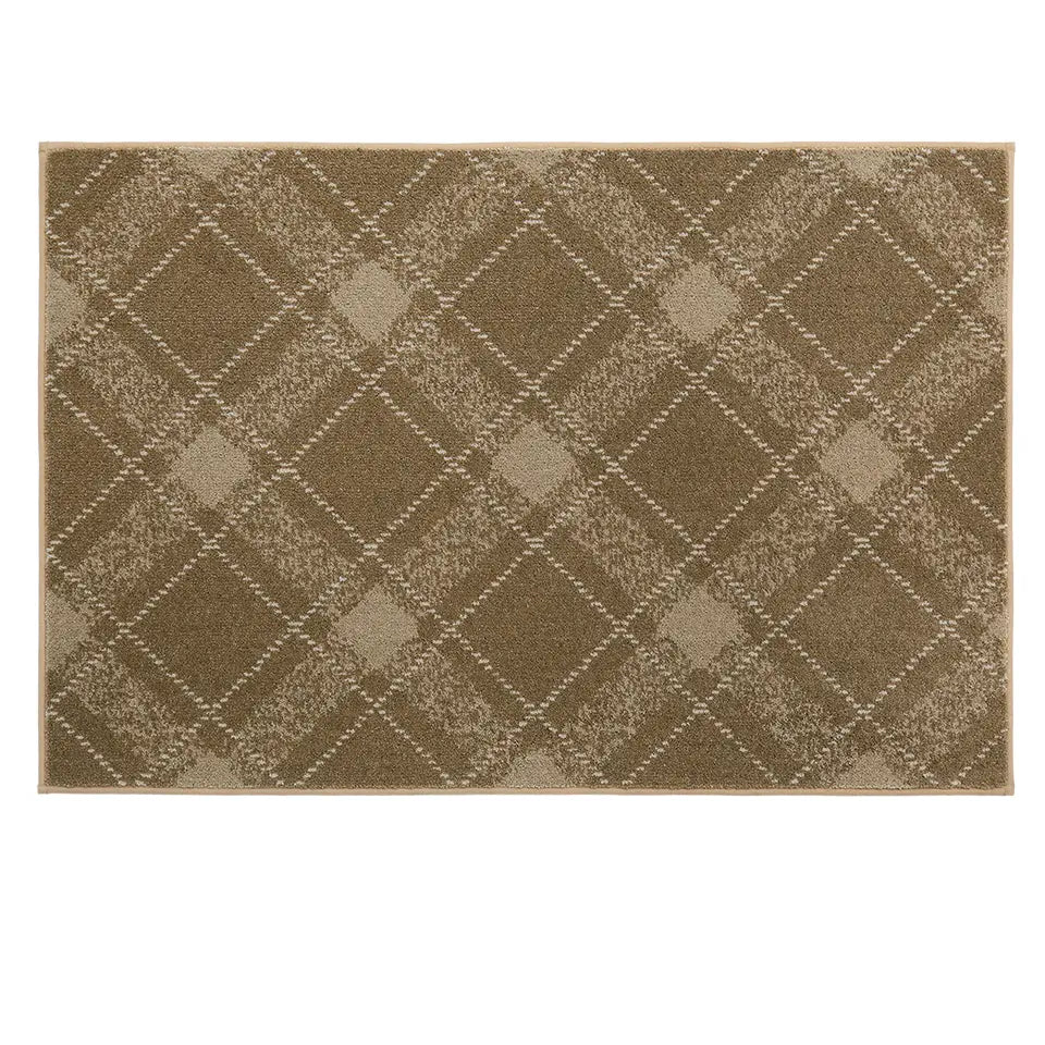 32x48 taupe rectangular rug with a diamond pattern in brown and beige tones on a white background