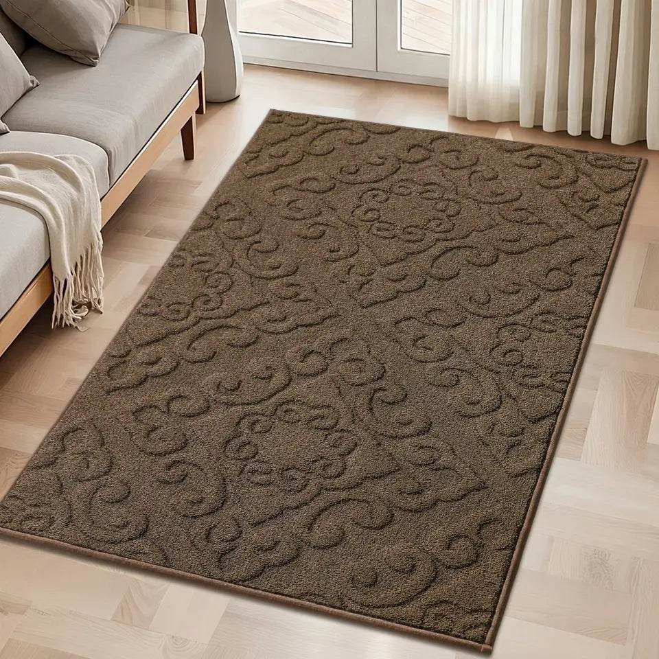 36x60 Brown Elegant Floral Door Mats in Living Room