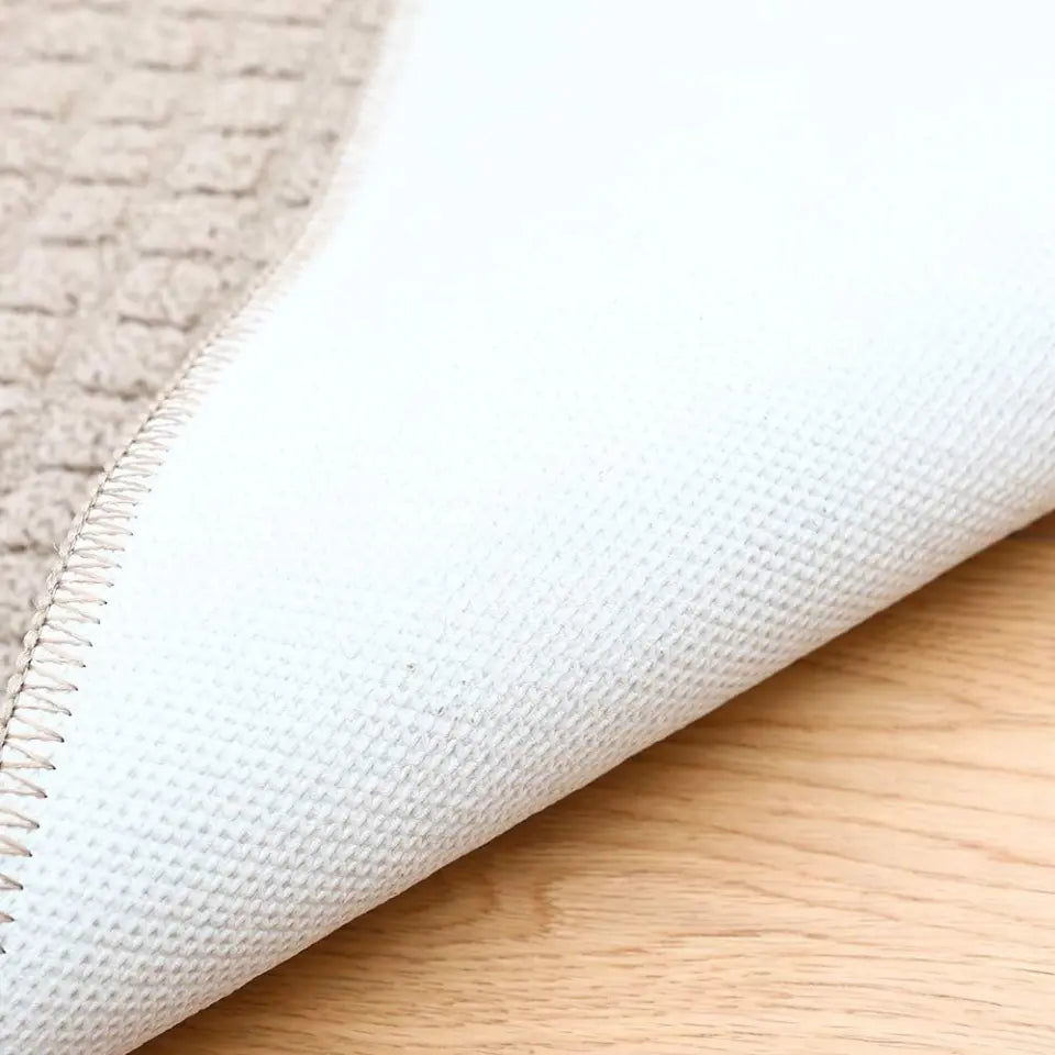 Backing of Beige D Shaped Small Kitchen Rugs