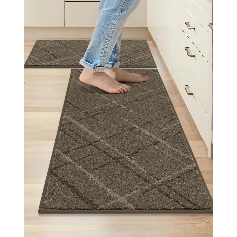 Brown 20x32 20x48 Abstract Buffalo Plaid Kitchen Rug