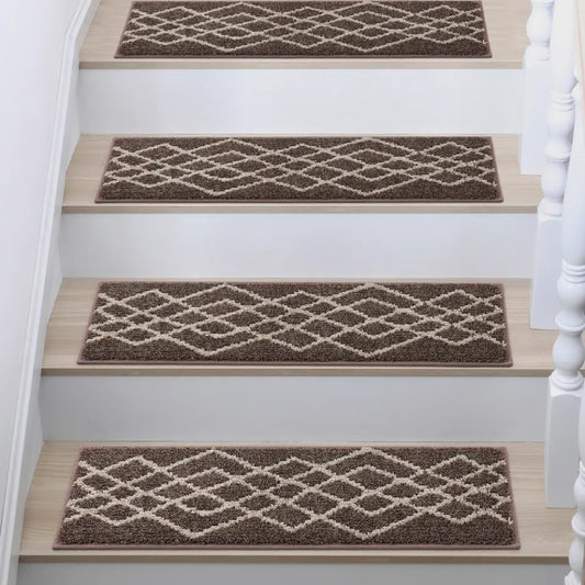 Brown Classic Geometric Carpet Stairs
