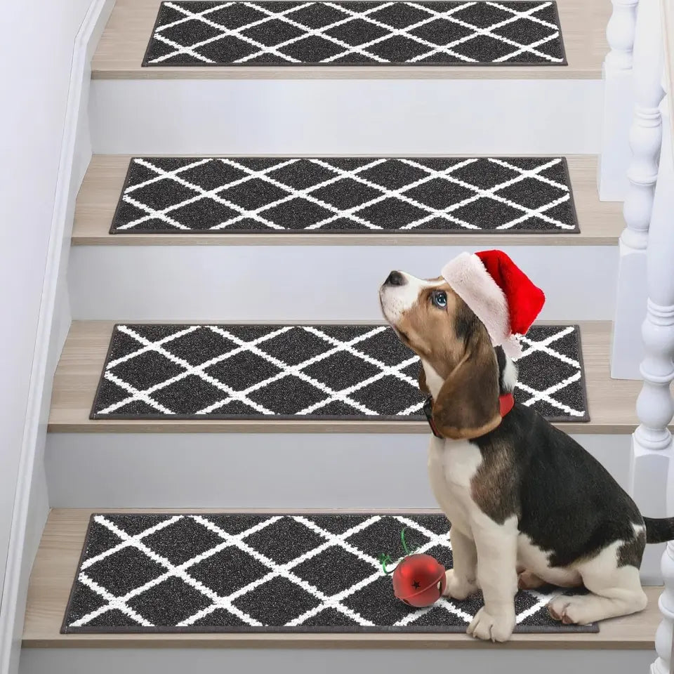 Brown Diamond Trellis Stair Tread Carpet Mats