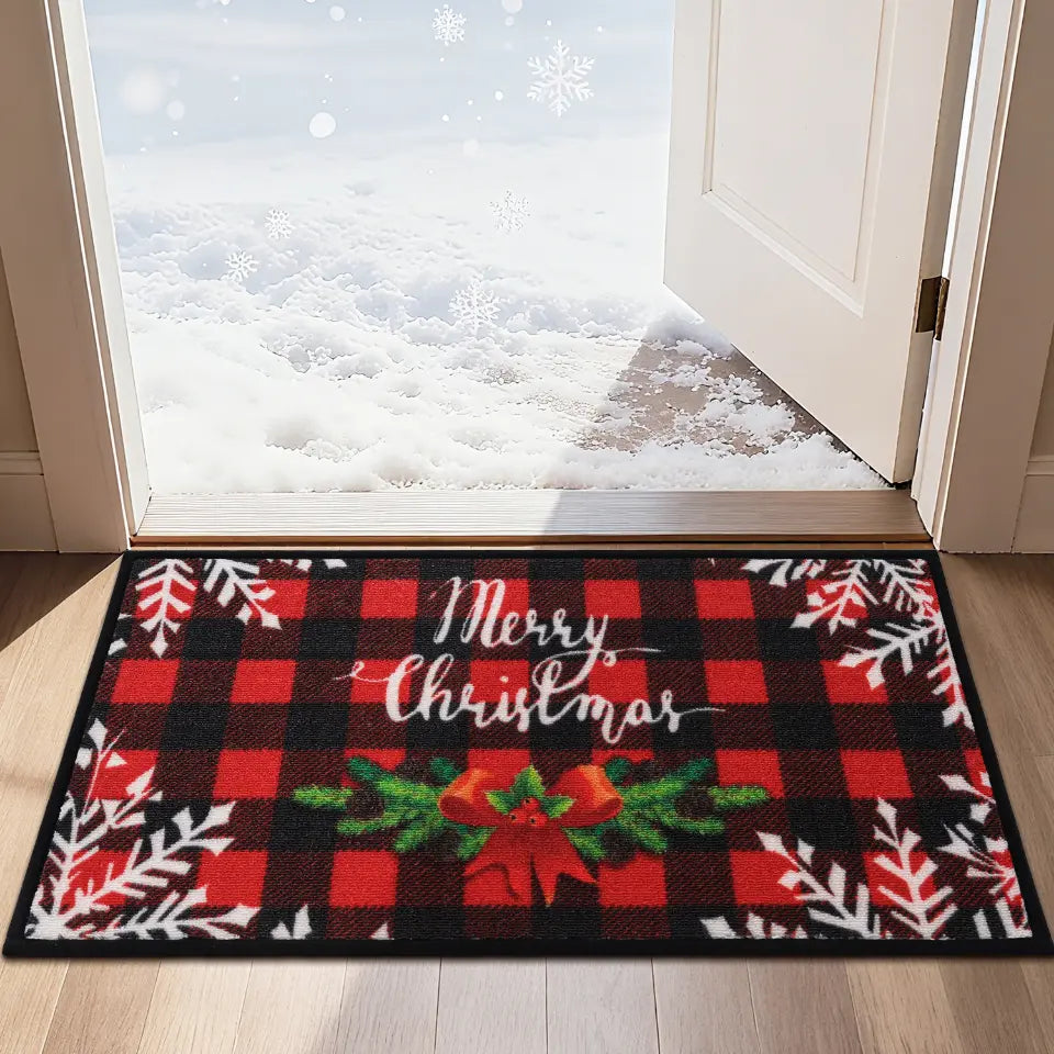 Buffalo Plaid Poinsettia Christmas Floor Mats
