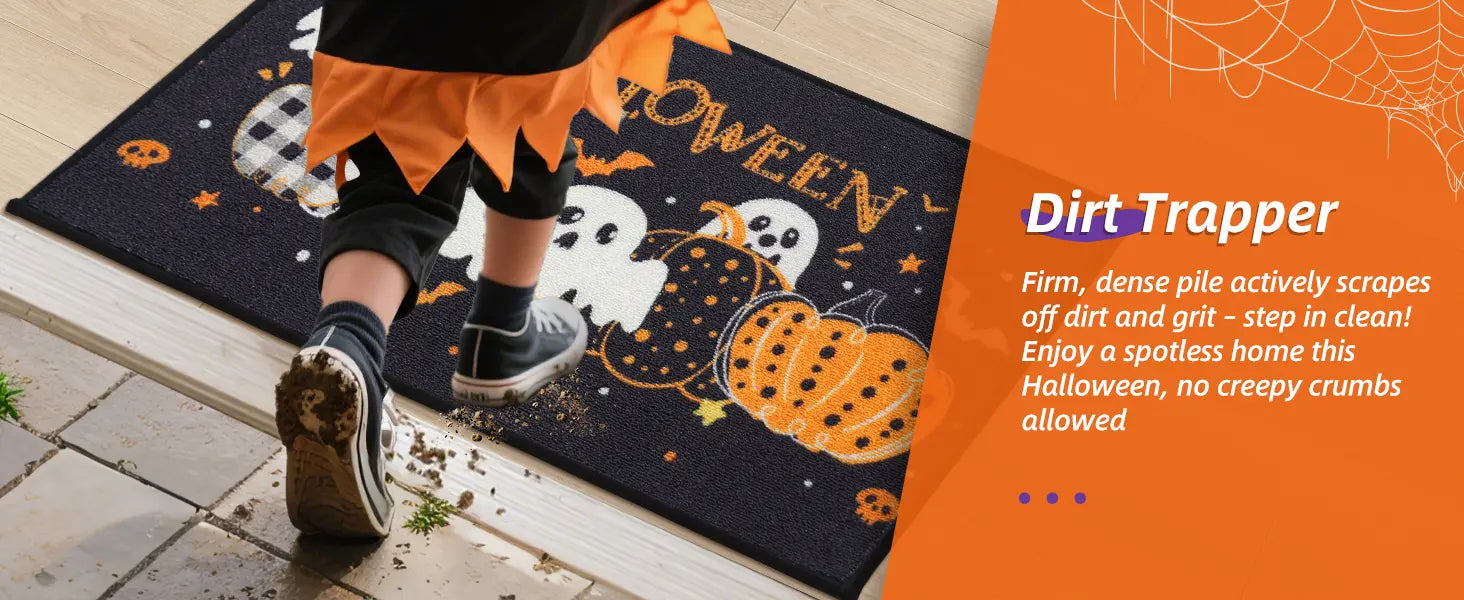 Dirt Drapper Feature of Scary Front Door Mat for Halloween