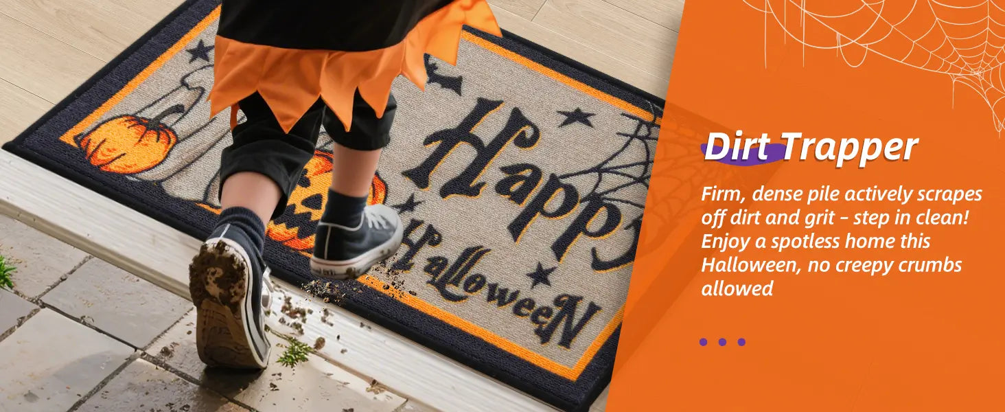 Dirt Trapper Feature of Trick or Treat Halloween Kitchen Mat