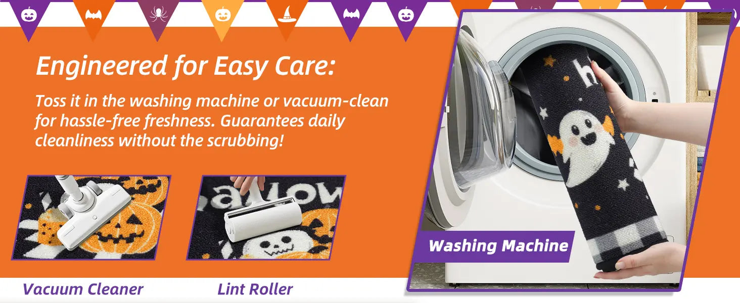 Easy Care Halloween Ghost and Pumpkin Kitchen Mat