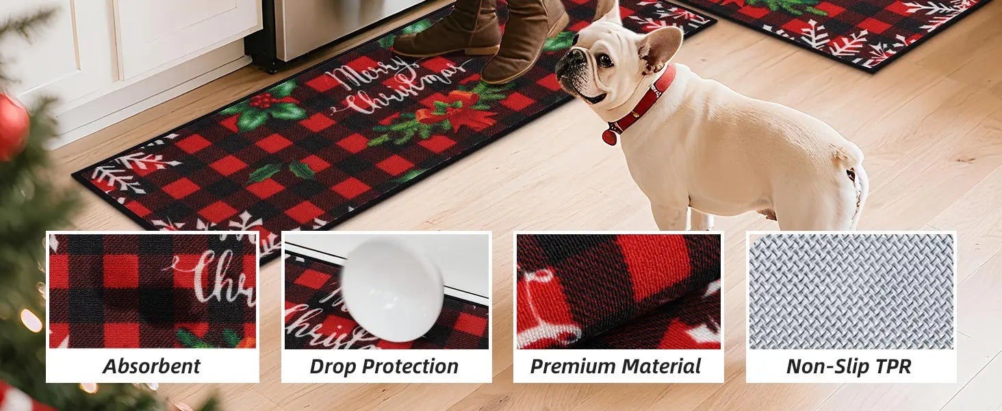 Features of Buffalo Plaid Poinsettia Christmas Kitchen Rug Runner