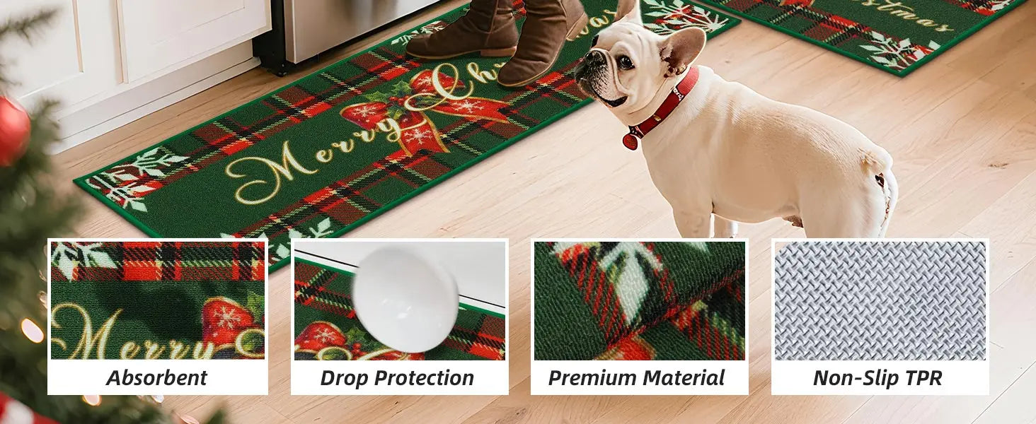 Features of Green Tartan Christmas Floor Mats for Kitchen