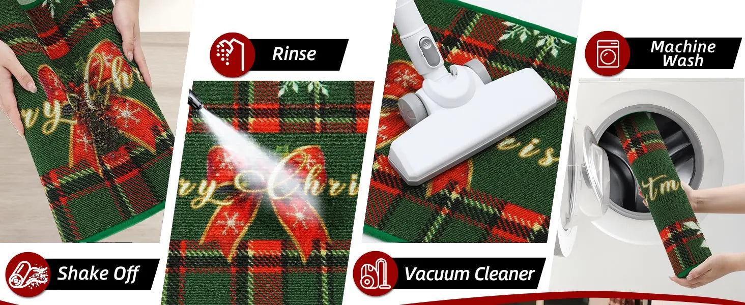 Green Tartan Christmas Floor Mats for Kitchen Which is Easy to Maintain