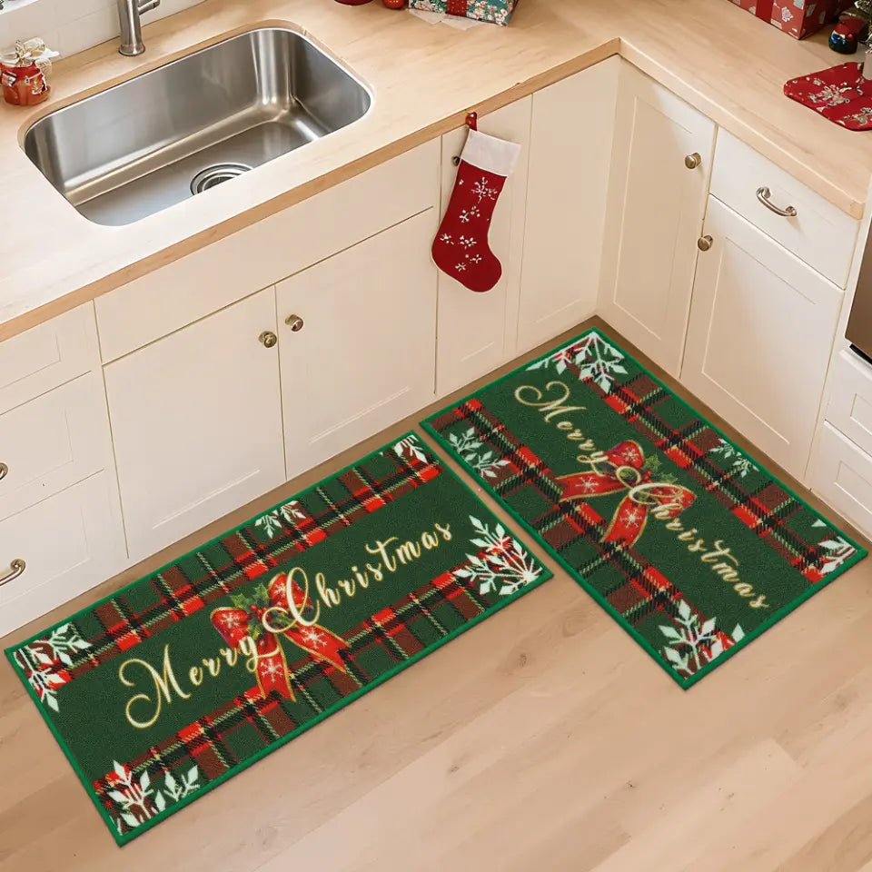 Green Tartan Christmas Floor Mats for Kitchen in Christmas Kitchen