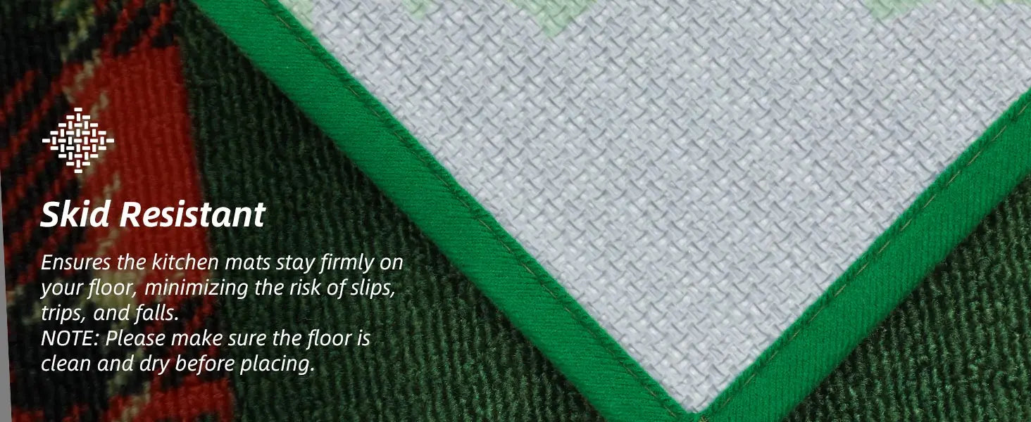 Green Tartan Christmas Floor Mats for Kitchen which is Skid Resistant