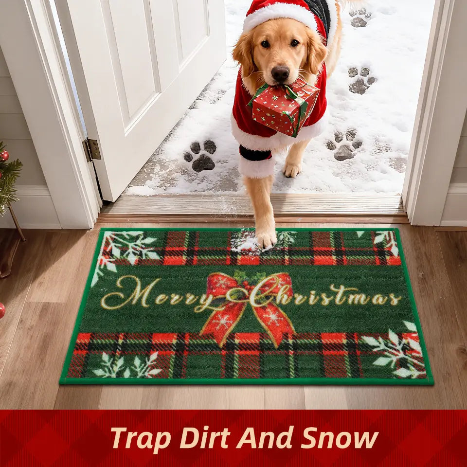 Green Tartan Xmas Floor Mat Trap Dirt and Snow