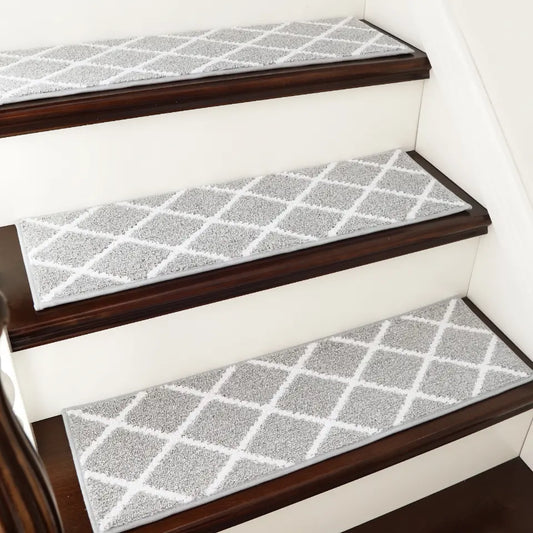Grey Diamond Trellis Stair Tread Carpet Mats