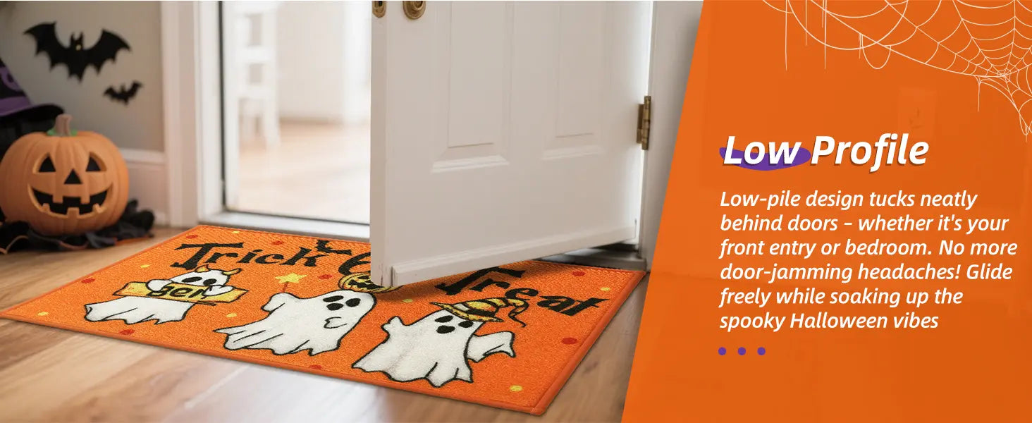 Low Profile Feature of Trick or Treat Spooky Halloween Welcome Mat