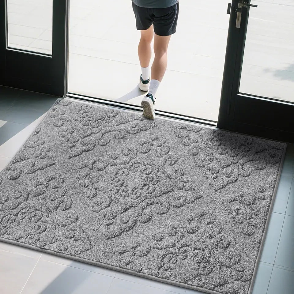 Man Run on 32x48 Grey Elegant Floral Door Mats