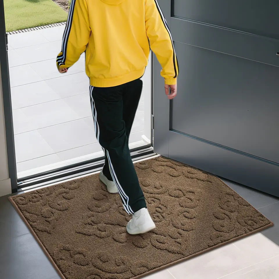 Man Step on 24x36 Brown Elegant Floral Door Mats