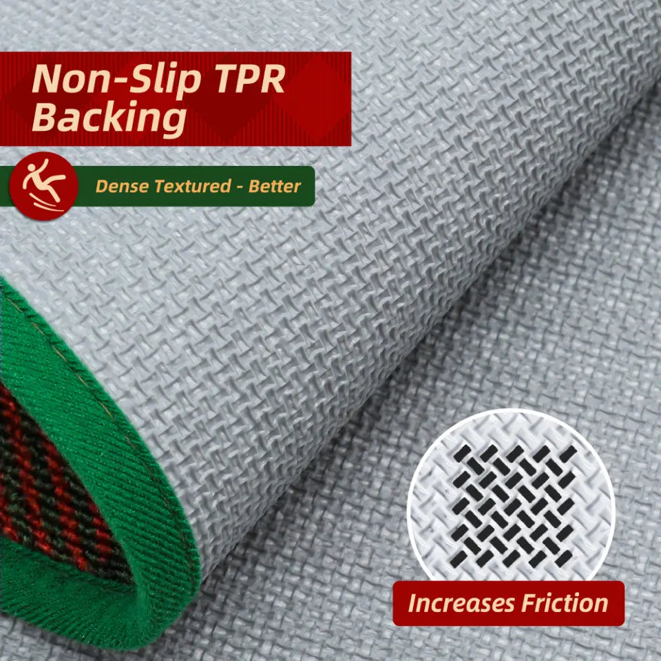 Non-Slip TPR Backing of Green Tartan Christmas Floor Mats for Kitchen
