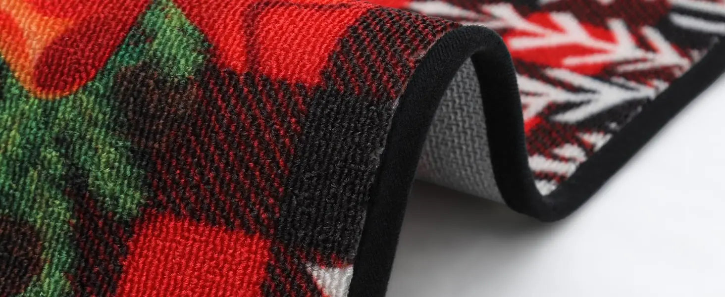 Premium Material of Buffalo Plaid Poinsettia Christmas Floor Mats