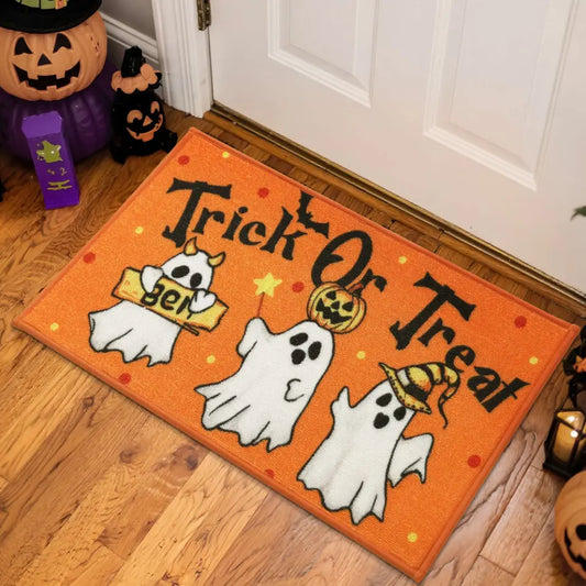 Side View of Trick or Treat Spooky Halloween Welcome Mat