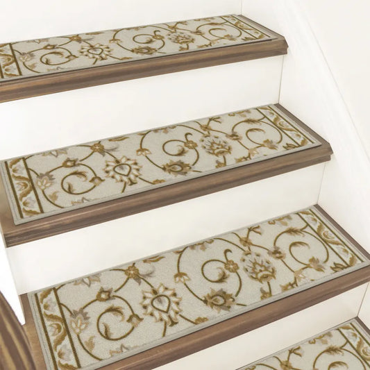 Taupe and Brown Floral Stair Treads