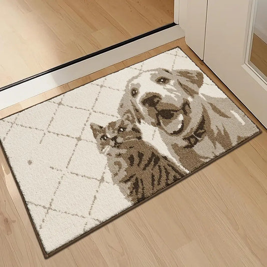 Taupe and White Pet Door Mats Putting under Door