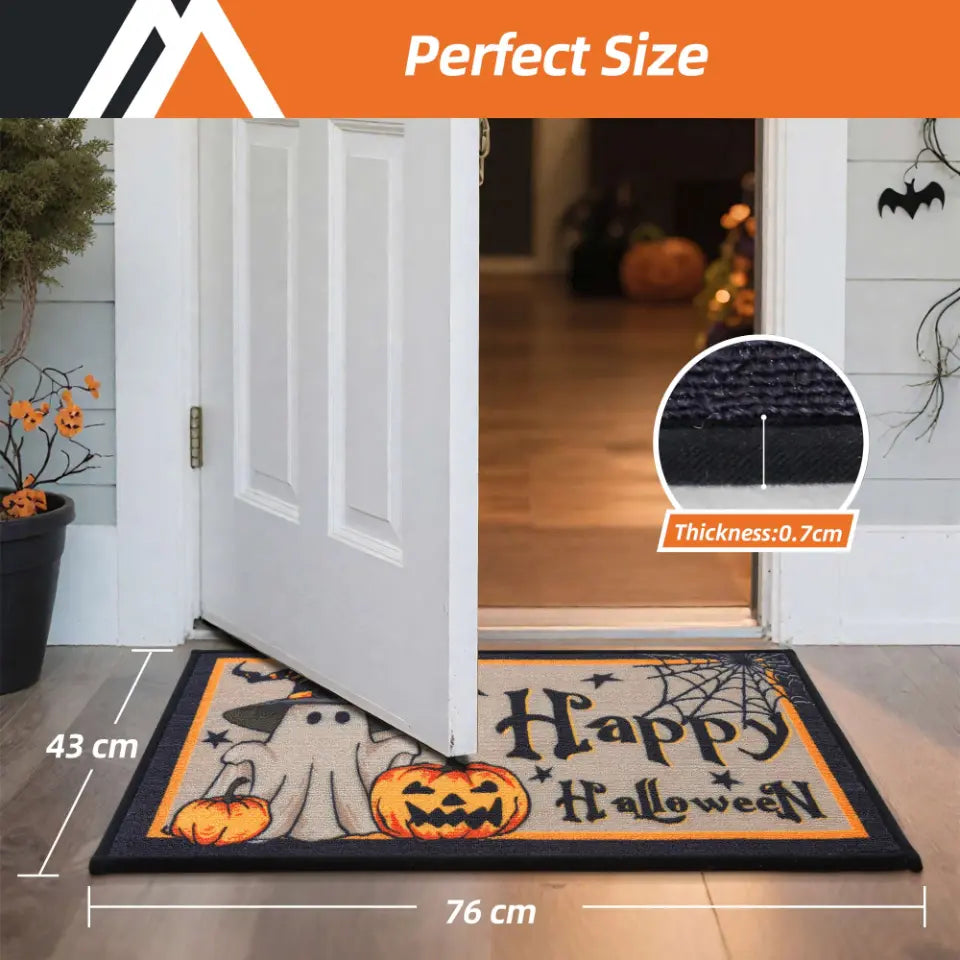 Thin Profile Happy Halloween Spiderweb Doormat