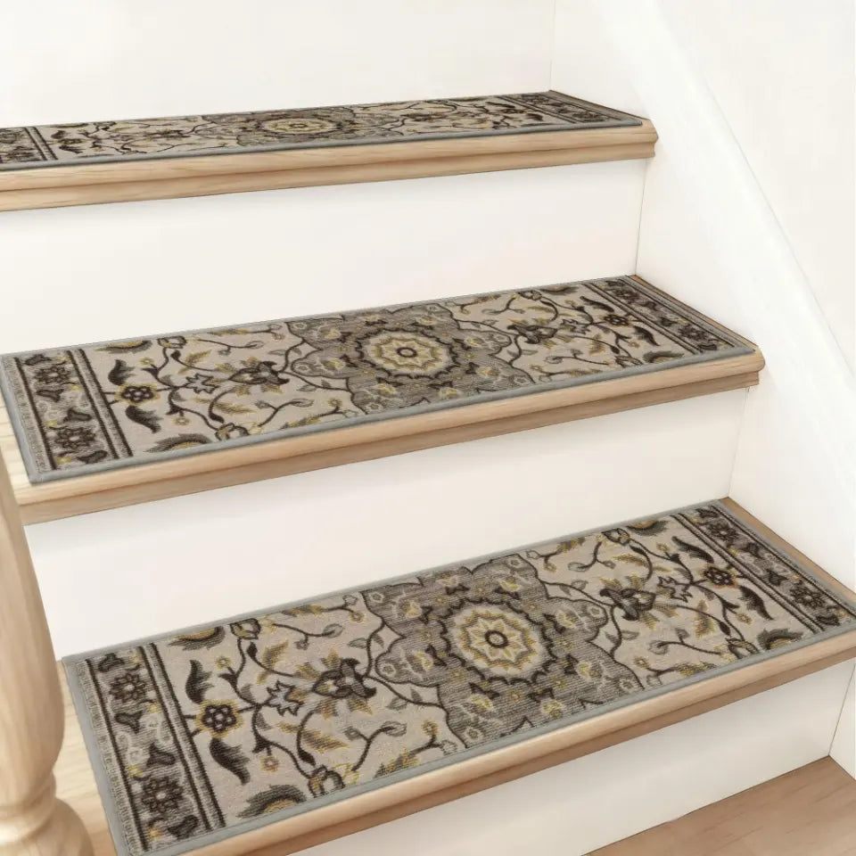 Vintage Floral Medallion - Floral Gray Geometric Durable Stair Treads