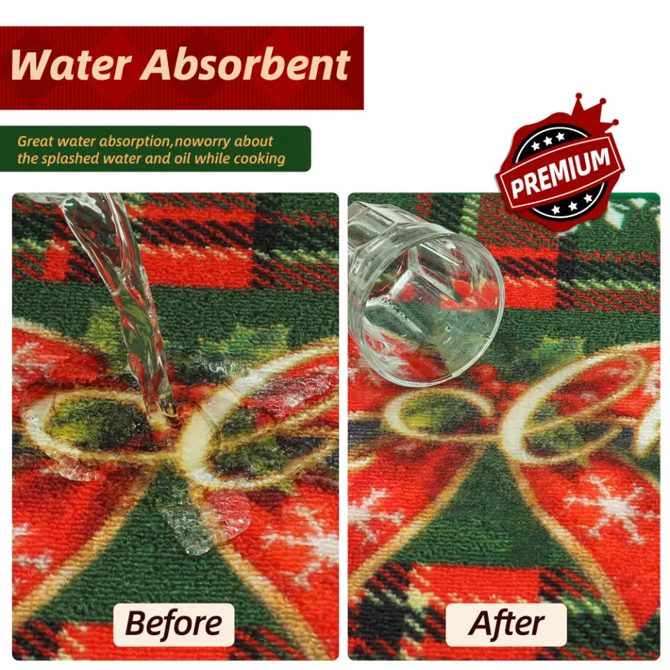 Water Absorbent Green Tartan Christmas Floor Mats for Kitchen