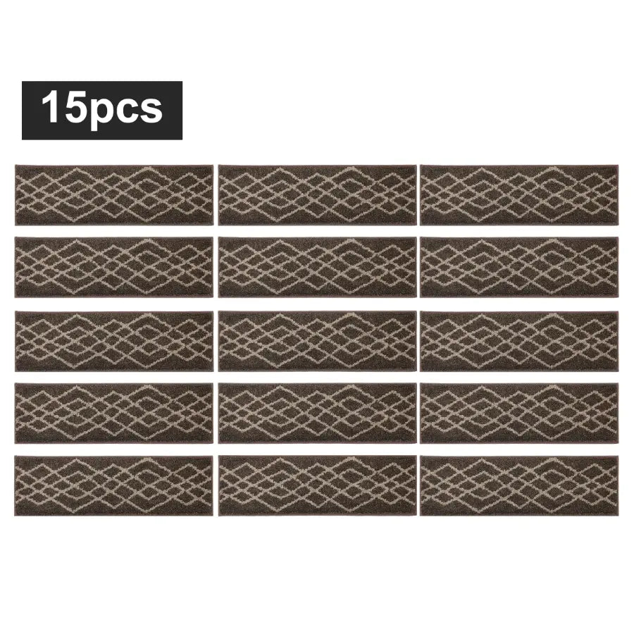 15pc Brown Classic Geometric Carpet Stairs