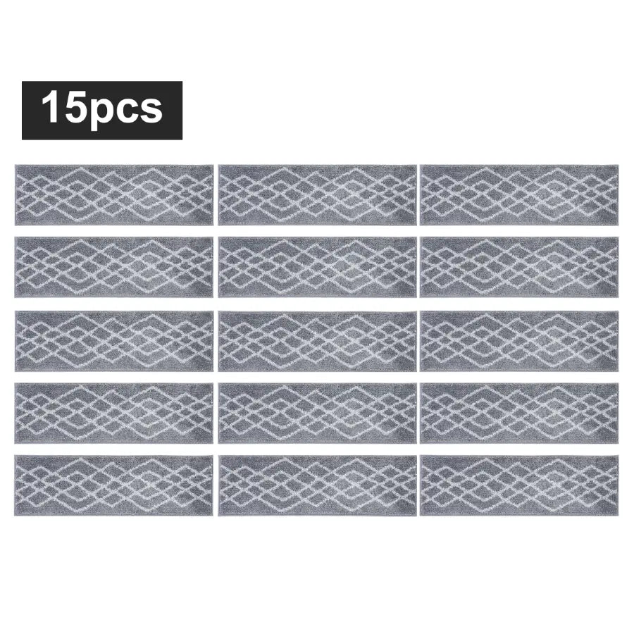 15pc Grey Classic Geometric Carpet Stairs