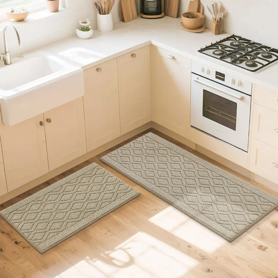 20x30 20x48 Beige Wave Kitchen Mat Set Before Sink Oven