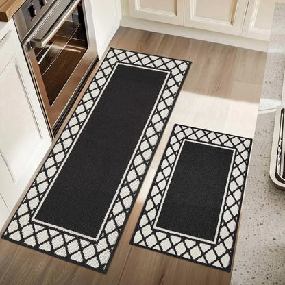 20x30 20x48 Black Grid-Filled Border Cool Kitchen Rugs