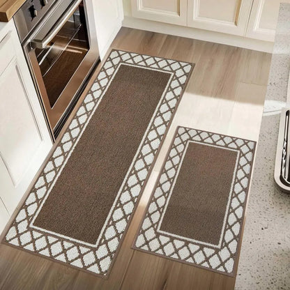 20x30 20x48 Brown Grid-Filled Border Cool Kitchen Rugs