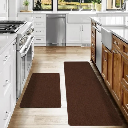 20x30 20x48 Brown Plain Kitchen Rugs Set