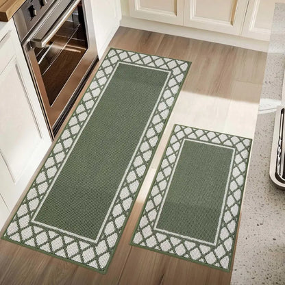 20x30 20x48 Green Grid-Filled Border Cool Kitchen Rugs