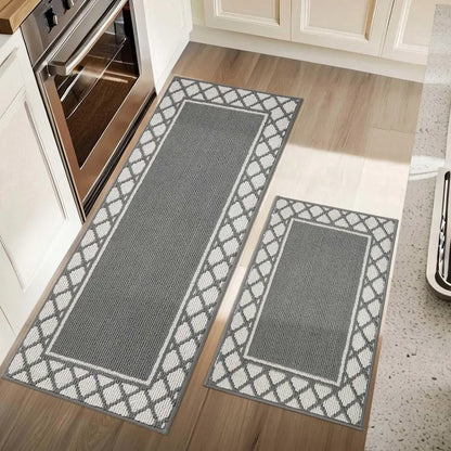 20x30 20x48 Grey Grid-Filled Border Cool Kitchen Rugs
