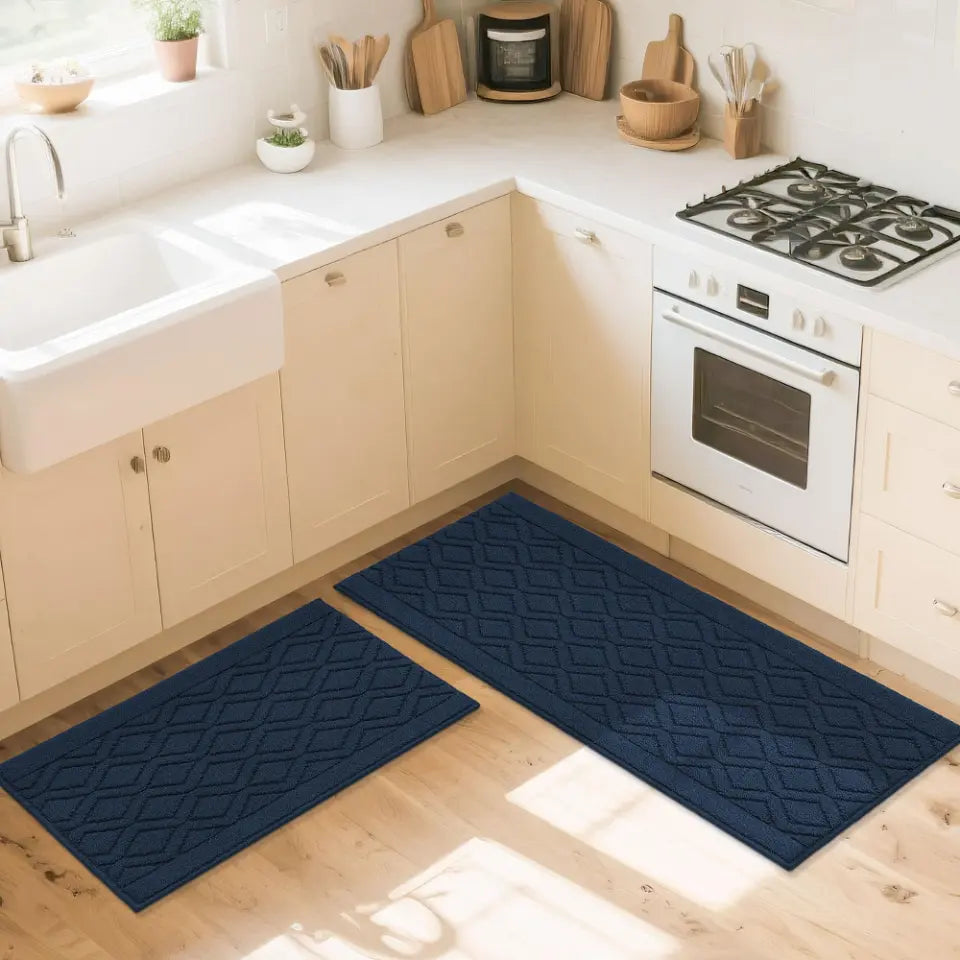 20x30 20x48 Navy Blue Wave Geometric Kitchen Mat